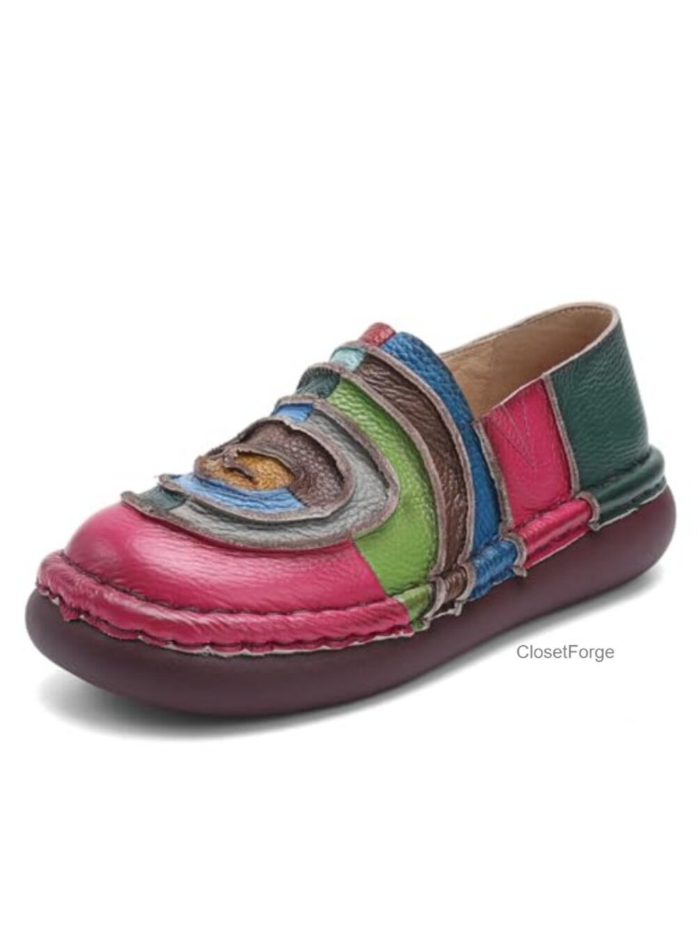 Women's Leather Flats Loafers Non Slip Platform Slip-On Casual Comfort Shoes